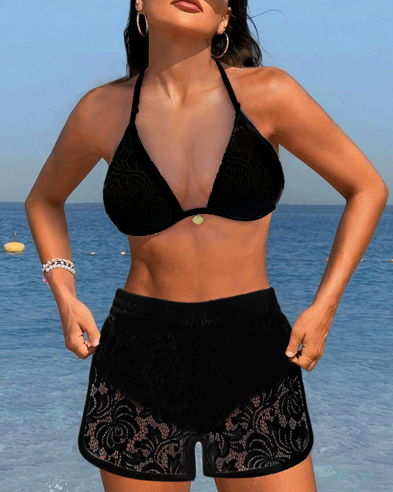 Bikini calado de talle alto para mujer