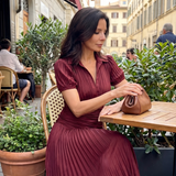 Rocío | Vestido midi con cintura plisada y rayas