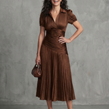 Rocío | Vestido midi con cintura plisada y rayas