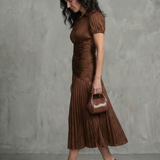 Rocío | Vestido midi con cintura plisada y rayas