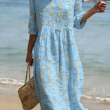 Natalie | Vestido midi con estampado floral y de hojas y escote redondo