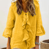 NADIA™ | Blusa con volantes y mangas acampanadas que estiliza