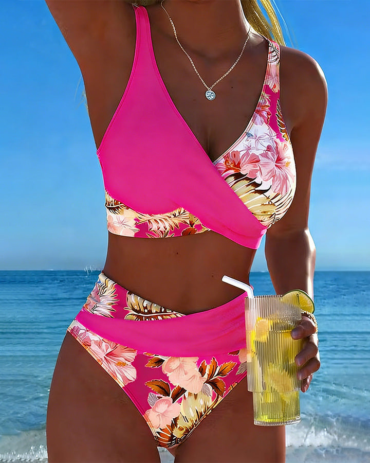 Bikini floral con abertura en el top para mujer