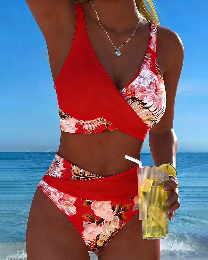 Bikini floral con abertura en el top para mujer