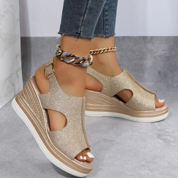 Sandalia de cuña peep-toe para mujer