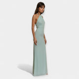 Vestido de Noche Maxi Halter Drapado con Espalda Abierta