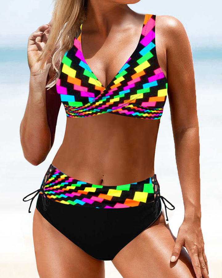 Bikini multicolor con top cruzado para mujer