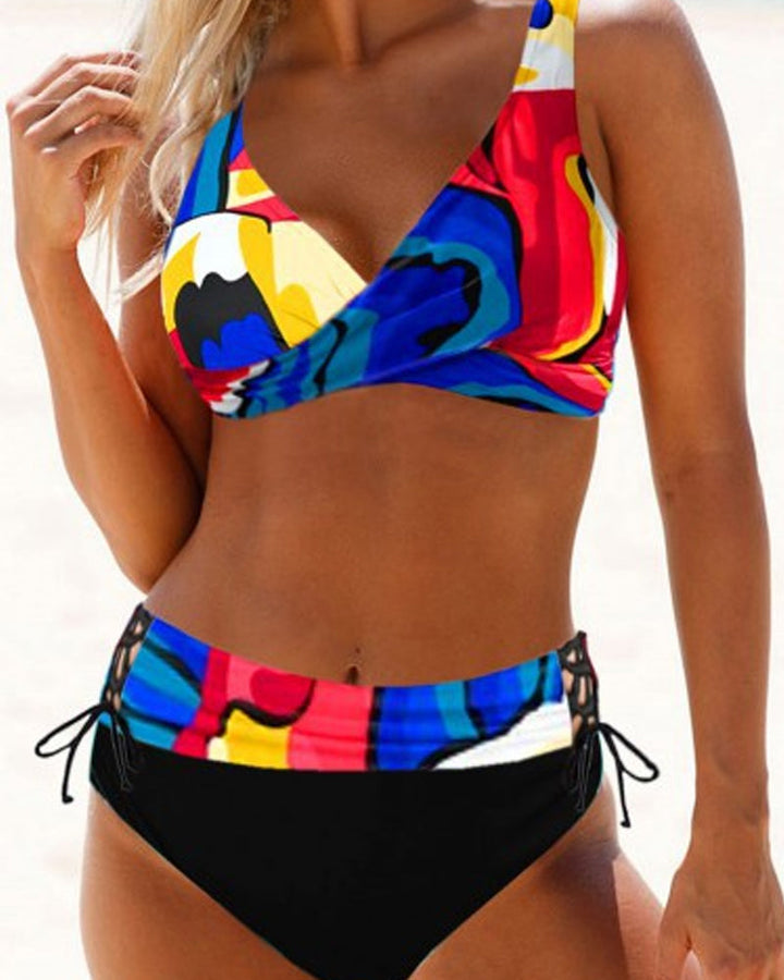 Bikini multicolor con top cruzado para mujer