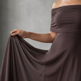 Eugenia | Vestido Midi Drapado con Hombros Descubiertos