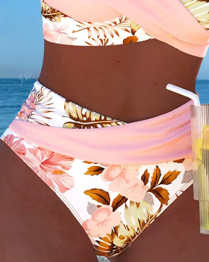 Bikini floral con abertura en el top para mujer