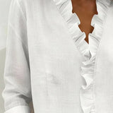 Vera | Blusa con Volantes, Escote en V y Mangas Largas