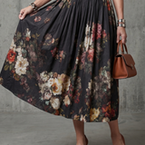 Paloma | Vestido Midi Plisado Floral con Cuello Alto y Abertura