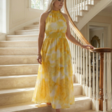 Constanza | Vestido Midi con Cuello Halter Fruncido