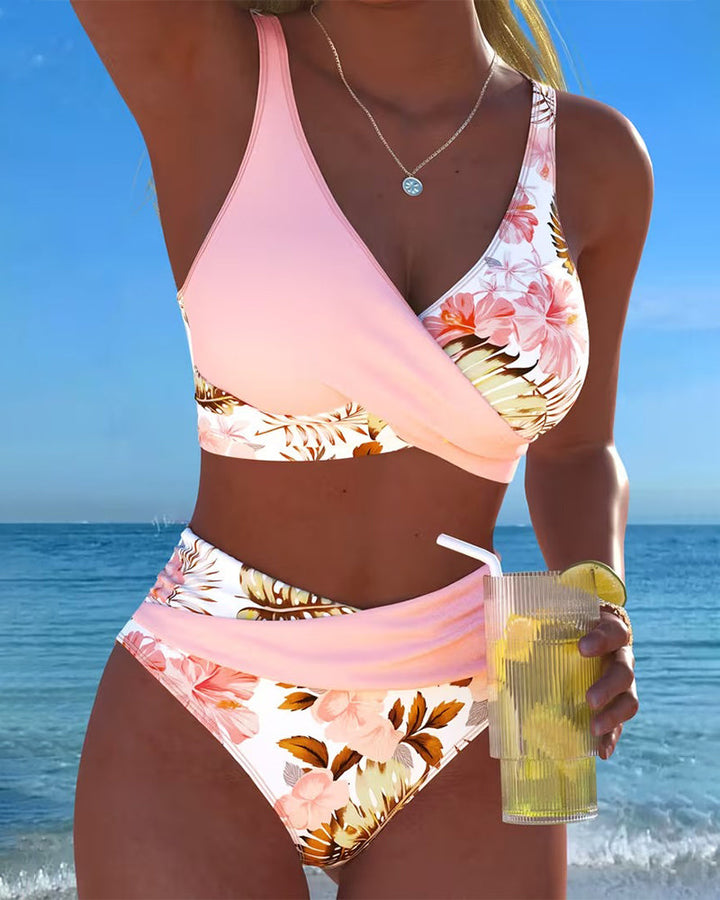 Bikini floral con abertura en el top para mujer