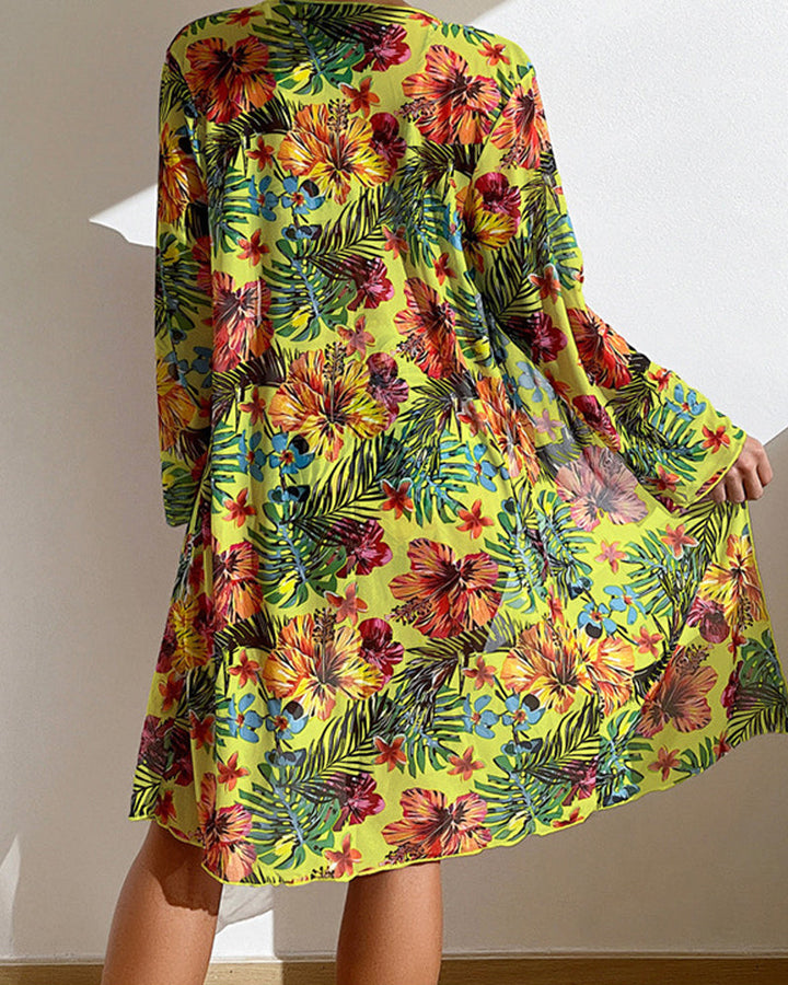 Bikini floral con falda integrada para mujer