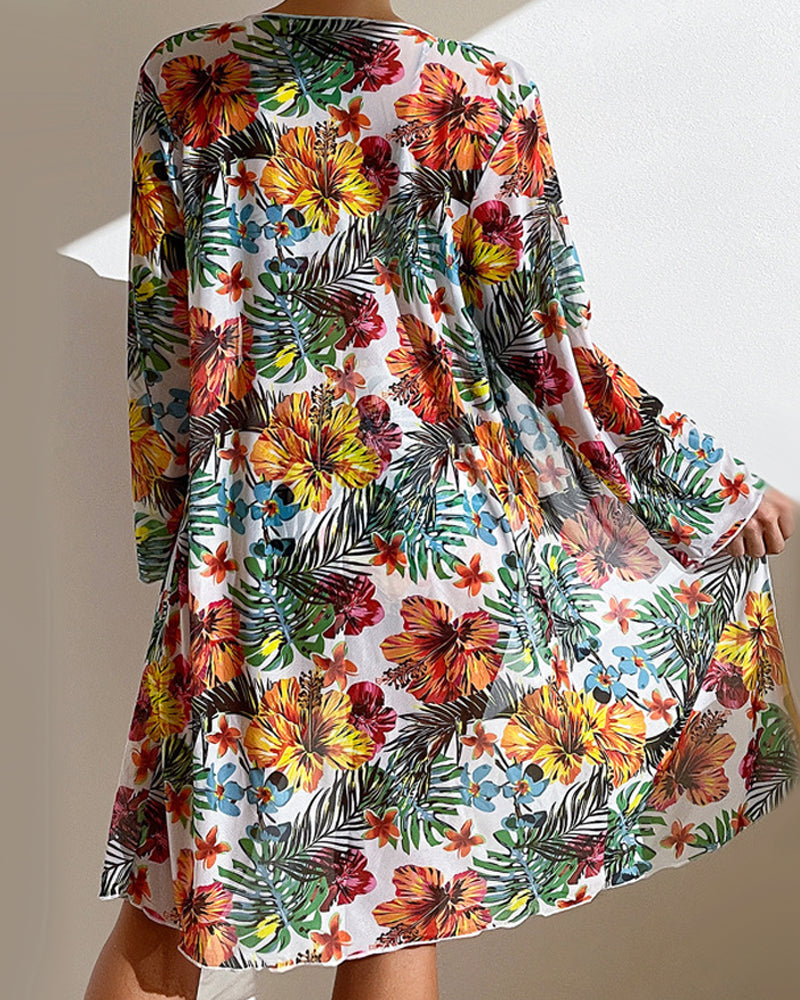 Bikini floral con falda integrada para mujer