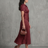 Rocío | Vestido midi con cintura plisada y rayas