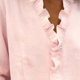 Vera | Blusa con Volantes, Escote en V y Mangas Largas