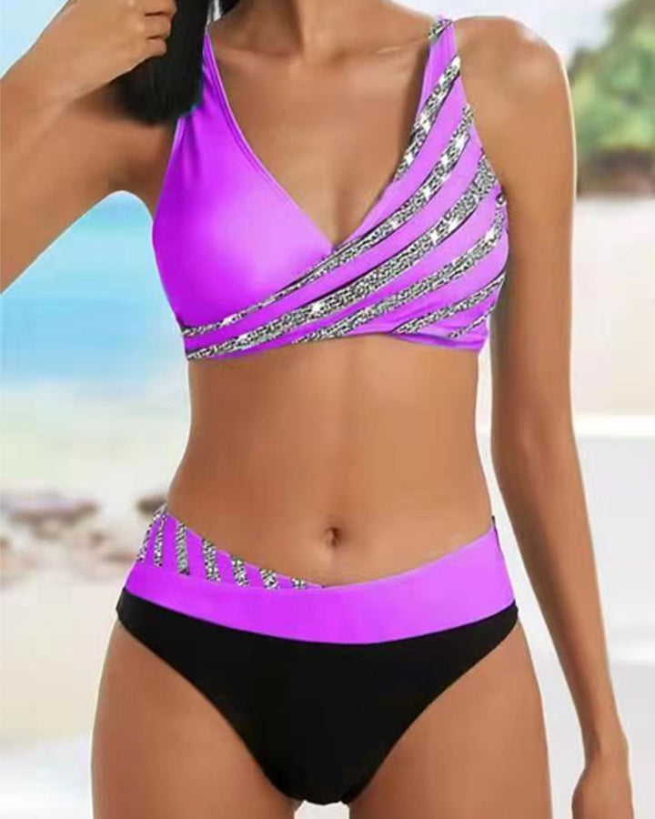 Bikini de estampado barroco en tonos cálidos y talle alto para mujer
