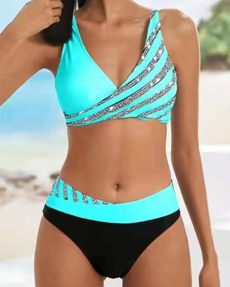 Bikini de estampado barroco en tonos cálidos y talle alto para mujer