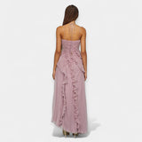 Vestido Midi Lila Fluido con Volantes