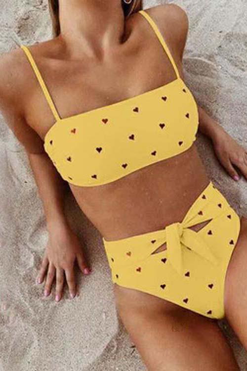 Bikini rosa con estampado de corazones para mujer