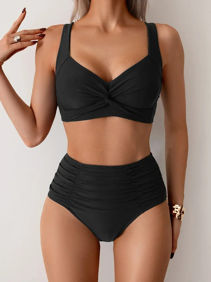 Bikini de talle alto drapeado para mujer