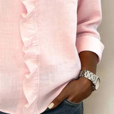 Vera | Blusa con Volantes, Escote en V y Mangas Largas