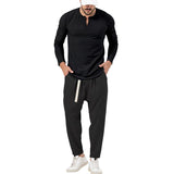 Conjunto informal de camiseta Henley de manga larga y pantalón para hombre.