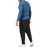 Conjunto informal de camiseta Henley de manga larga y pantalón para hombre.