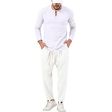 Conjunto informal de camiseta Henley de manga larga y pantalón para hombre.