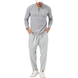 Conjunto informal de camiseta Henley de manga larga y pantalón para hombre.