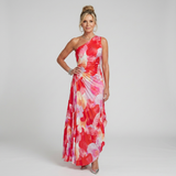 Mercedes | Vestido Midi con Cuerpo Plisado de Un Hombro